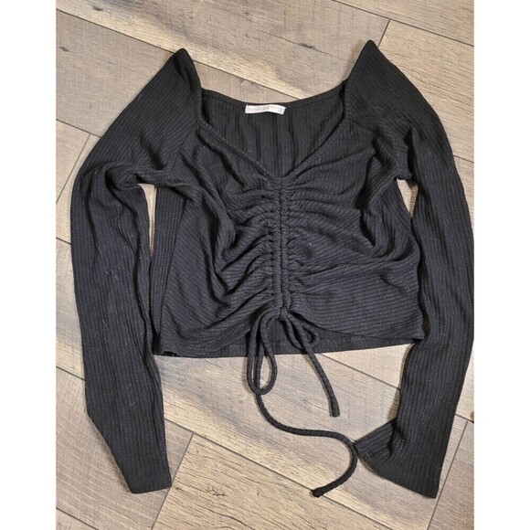 2 for $20 Active USA Crop Top Ribbed Ruching Bow Tie Front Size L - Picture 1 of 3